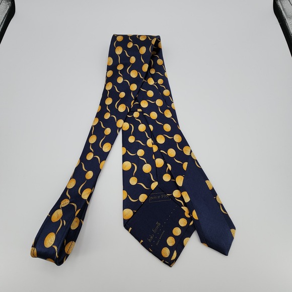 Italo Ferretti Tie 100% Silk Hand Made in Italy Modern Big Polka Dot Blue Gold - Picture 6 of 11